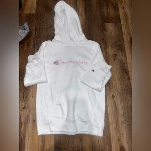 White, blue, pink champion hoodie.